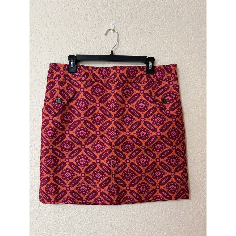 NWOT ANN TAYLOR Orange Pink Paisley Zip Up Short Skirt Sz 12 Straight Pencil